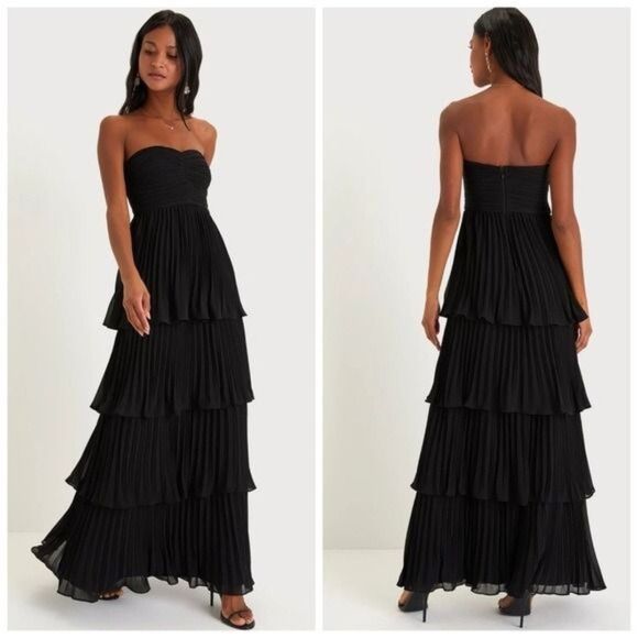 Lulus Seriously Sensational Black Strapless Tiered Maxi Dress Size Medium NEW - Picture 2 of 12